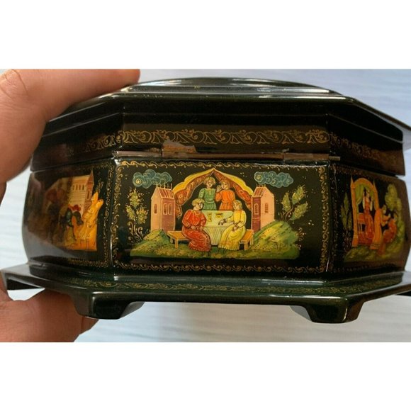 Russian Palekh Laquer Box Octagon Testimony Of Petro / Peter 9 Panel Iconography - Picture 8 of 12